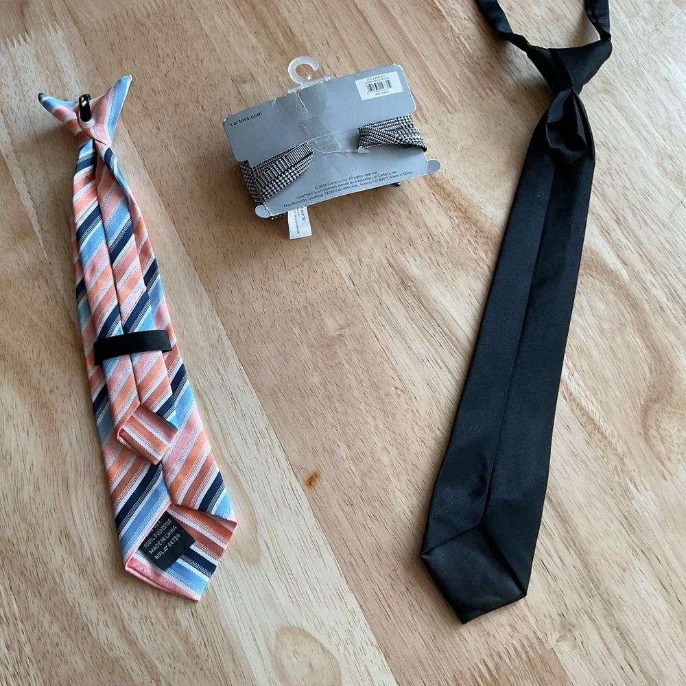 Lot x3 Clip-On Neckties Bow Ties Polyester Youth boys Black Blue Orange Striped